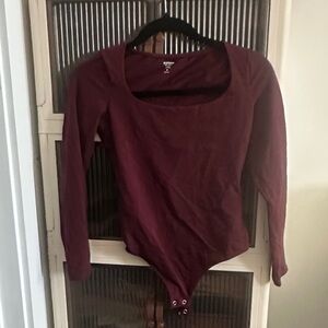 Express Maroon Long Sleeve Bodysuit